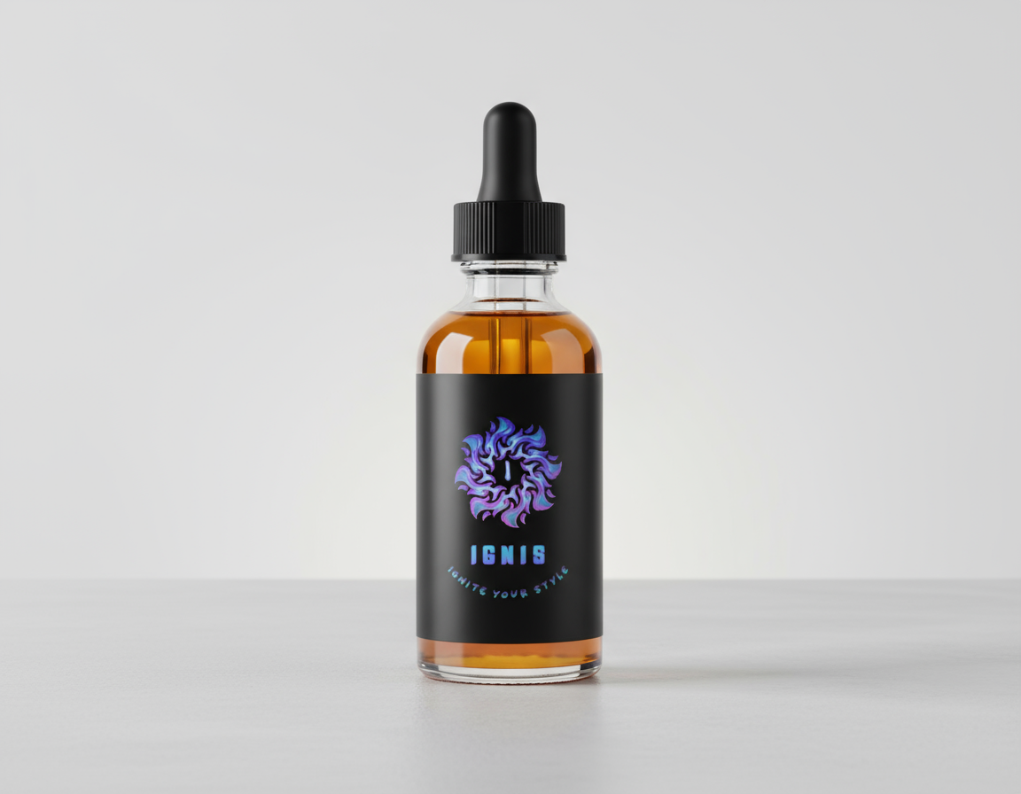 Clear Beard Oil Bottle with Black Label