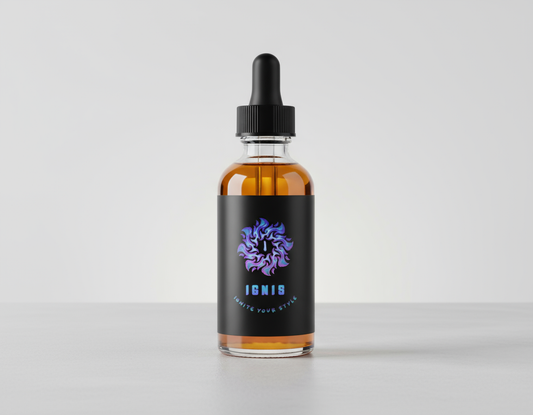 Clear Beard Oil Bottle with Black Label
